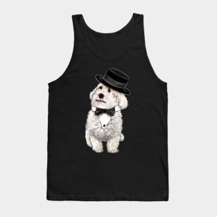 cavalier king charles spaniel fancy dress 2022 best gifts for dog lovers,  white Cavapoo Cavoodle in formal wear bow tie and top hat Tank Top